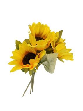 Classic Yellow Faux Silk Sunflower Stems 15 Inch 3 Stem Bunch Artificial Flowers